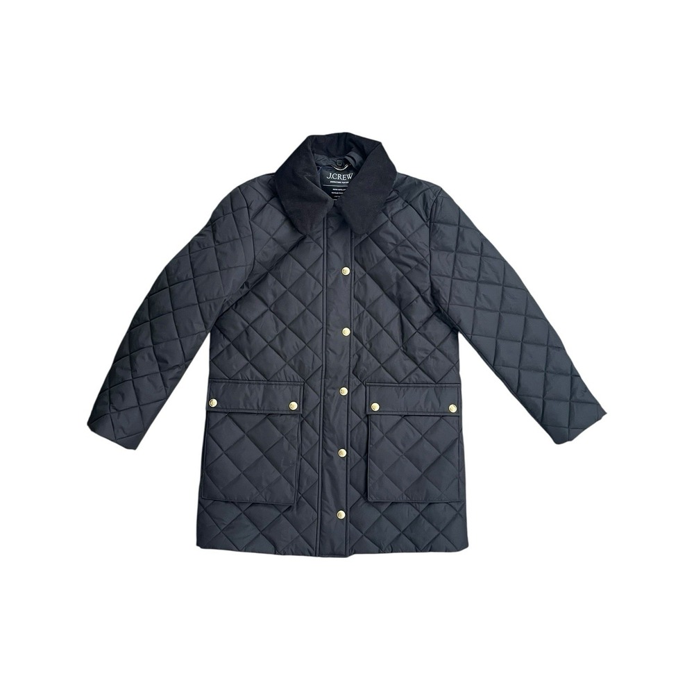 J. Crew Quilted Barn Jacket Black Corduroy Collar Heritage Ranch, Small Petite‎